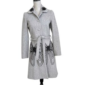 Edward An Wool Embroidered Butterfly Pea Coat Gray Size 4
